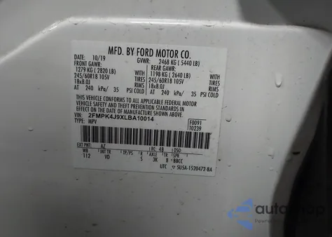2020 Ford Edge Sel from USA, damaged, VIN 2FMPK4J9XLBA10014